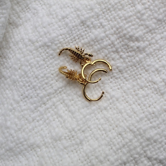 Sterling Silver Gold Scorpion Hoop Earrings - Picture 7 of 7